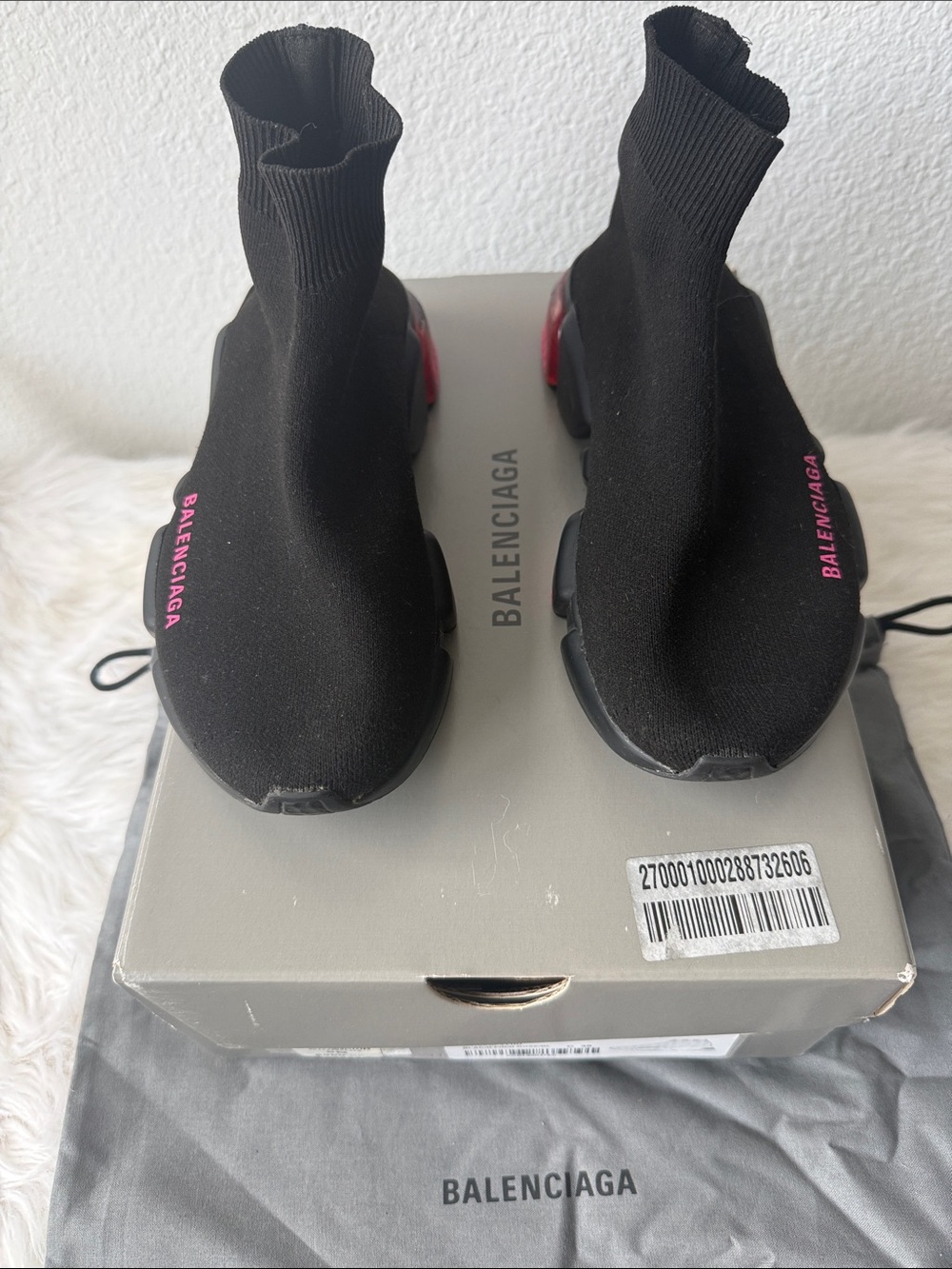 Balenciaga Black Sock Sneakers with Pink Branding